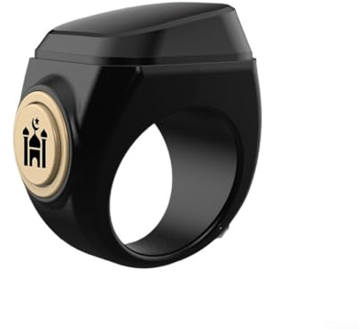 Jonikuper Anello contatore Tasbih ricaricabile intelligente da 18 mm con batteria da 40 mAh, per promemoria di preghiera, contatore digitale impermeabile per musulmani (18 mm nero)