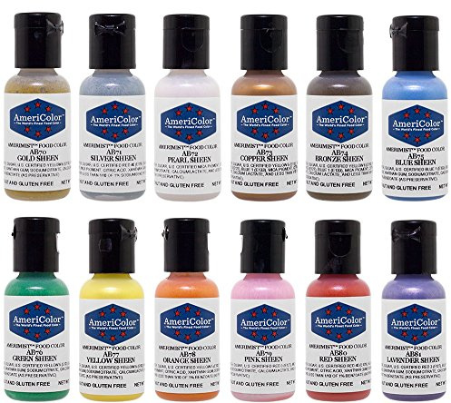 Americolor 12 Color SHEEN - PEARLESCENT Airbrush Color Kit 7.8 oz. Ounce (0.65 Oz each bottle)