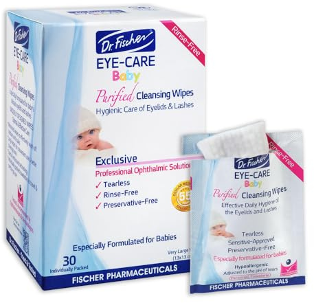 Purified, Non-irritating, Tear-free, Hypoallergenic & Sensitive Approved Baby Eyelid Wipes by Dr. Fischer - Pre-moistened, Rinse Free and Paediatrician Recommended (30 Wipes)