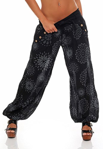 Malito Harem Pantaloni con Estivo Print Boyfriend Aladin Sbuffo Pantaloni Pump Baggy Yoga 3481 Donna Taglia Unica (Nero)