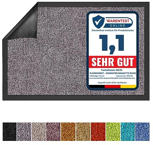Floordirekt Schmutzfangmatte Rhine - waschbare & leistungsstarke Fußmatte - Sauberlaufmatte mit Rutschfester Rückseite - Türmatte für den Eingangsbereich (Grau (Sparrow), 60 cm x 90 cm)