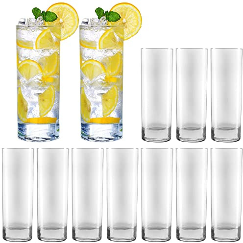 QAPPDA Glass Drinking Glasses 10 oz, Clear Highball Cocktail Glasses - Set of 12 with Heavy Base for Beverages, Juice, Cocktails