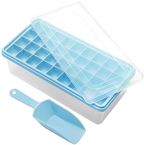 Cubiteras para Hielo de Silicona Cuadrada, Con tapa y Hieleras Con cuchara, Fácil liberación Apilables Bandeja de 36 moldes de silicona, Sin BPA,Cubiteras para hielo grande, Ice Cube Tray