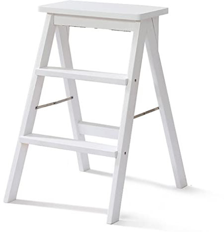 YNSHOP Échelle Pliable Tabouret Haut De Cuisine Échelle À Trois Marches d'escalade Domestique Escabeau en Bois Matériau en Pin (Color : Blanc, S : 42x48x64cm)