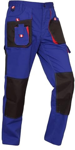 WORK IDEA - Pantaloni da lavoro da uomo, in tela resistente, con tasche per ginocchiere in tessuto Oxford, Blu, L