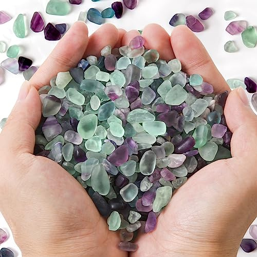 QICQDRAM Polished Fluorite Gravel Rocks Bulk 0.9 Lb/405g Natural Tumbled Crystal Chips Decorative Pebbles for Home Decoration & Fish Turtle Tank, Vase Filler, Plants Decor