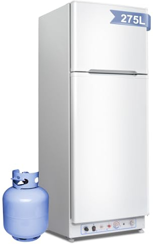 Techomey Gas Fridge Freezer 275L, 28~30Mbar, 240V/LPG, Gas Fridge Camping for Caravan, Motorhome, RV, Campervan, Cottage, White, Silent