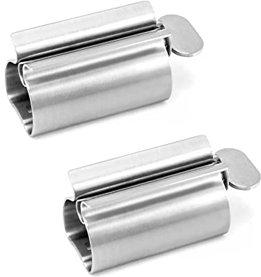 QWORK 2 Pieces Toothpaste Squeezer, Tube Squeezer, 304 Stainless Steel Toothpaste Holder with Stand, Saves Toothpaste