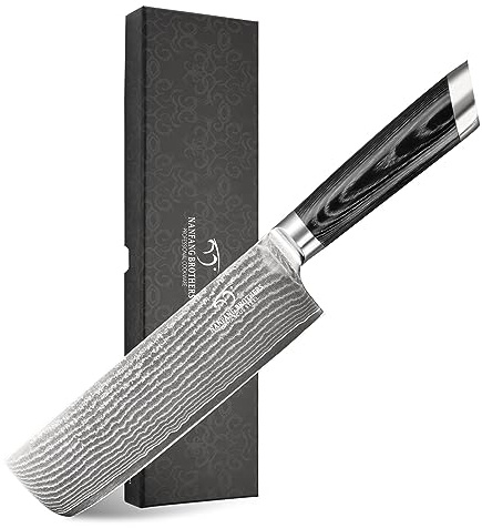 Damascus Nakiri Knife, 7 Inch Professional Kitchen Knife with Non-slip Wood Ergonomic Handle, Japanese 10Cr15CoMoV, All Purpose Chef Knife Meat Cleaver Vegetables Chopping, Razor Sharp Lightweight