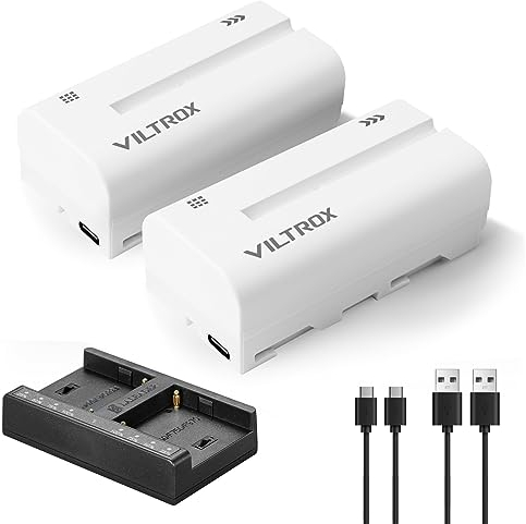 VILTROX Batteries NP-F550 Replacement Battery 2 pcs Battery and Dual USB-C Charger,Smart LED for Sony NP-F970 F960 F950 F770 F750 F570 F550 Compatible Godox VILTROX Neewer Camcorder/Monitor/Camera