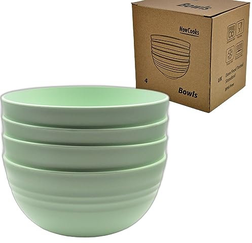 NowCooks Unbreakable Cereal Bowls, Large Plastic Bowls Set of 4, EU Tested. Lightweight, Dishwasher and Microwave Safe, Ideal for Cereal, Salad, Noddle and Parties (Green, Single)