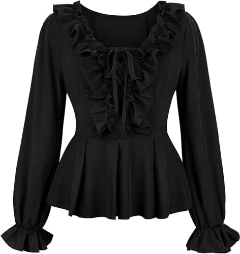 Jutrisujo Chemisiers et Blouses Femme Costume Medieval Pirate Renaissance Rétro Victorien Épaule Dénudée Élégante Sexy Top Noir XL