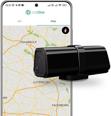 Tracker GPS Plus notiOne® mit Diebstahlschutz Alarm| Mini-Tracker ohne ABO | Auto GPS Ortungschip für Motorräder, Fahrräder, Kinder