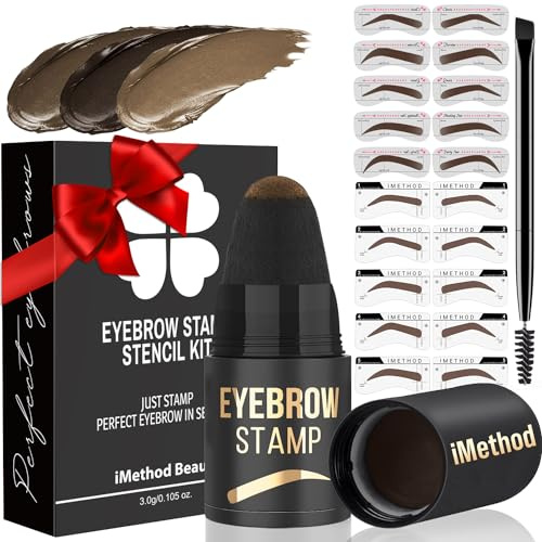 iMethod Kit de sellos y plantillas para cejas, sello de cejas y kit de modelado para cejas perfectas, 27 plantillas para sellos de cejas, duraderas, impermeables, fáciles de usar, marrón rojizo