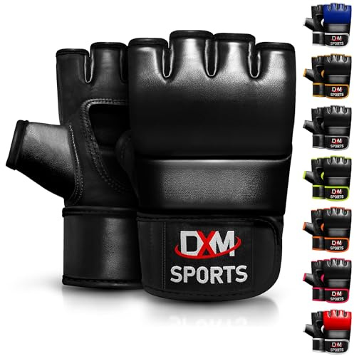 DXM SPORTS MMA Gloves for Men & Women, Martial Arts Bag Gloves, Kickboxing Gloves with Open Palms, Boxing Gloves for Punching Bag, Sparring, Muay Thai, MMA (Black, M)
