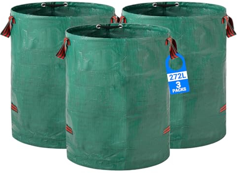 Velway Gartensack 3x272L Gartenabfallsack Laubsack - Stabil Selbststehend mit 4 Griffen, Robust & Wasserdicht - Wiederverwendbar & Faltbar für Grünschnitt, Laub, Rasenschnitt, Gartenabfälle