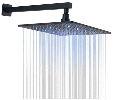 SWHC Alcachofa De Ducha LED, Alcachofa De Ducha Grande, LED Cabeza De Ducha Lluvia, Control De Temperatura 3 Cambios De Color, Alcachofa De Ducha Cuadrada Acero Inoxidable, 12 Pulgadas, 30 Cm