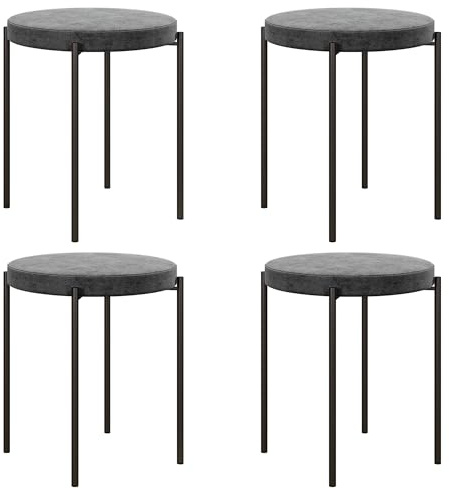 HOMCOM Esszimmerhocker 4er Set Stapelhocker Hocker aus Metall mit Samtoptik Küchenhocker Polsterhocker für Esszimmer Wohnzimmer Dunkelgrau