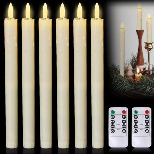 GAOUTO 6 stycken LED-stavljus med två fjärrkontroller, LED-ljus med timerfunktion, elektriskt stearinljus, batteridriven LED-ljus, 3D-vektljus, stavljus LED för juldekoration, halloweenljus