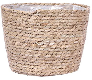 Garneck Cesta De Ratán Tejida para Plantas De Interior, Cesta Decorativa De Algas Marinas Sin Asas, Diámetro 18 Cm x Altura 15 Cm, Maceta Rústica Sostenible para Decoración Bohemia y Almacenamiento