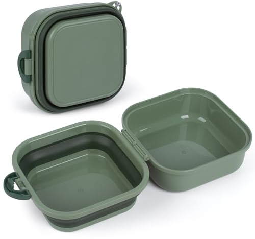 Cuenco plegable 2 en 1 para perros, comedero portátil de comida y agua de viaje con divisor extraíble, diseño de silicona plegable con cuerda de transporte para paseos, viajes, camping y senderismo