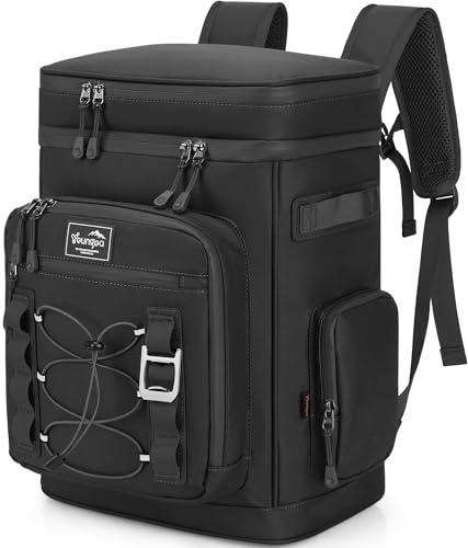 Youngoa Sac à Dos Isotherme, 30L Grand Sac Glacière Étanche, Sac a Dos de Pique-Nique Portable pour Camping, Plage, Randonnée, Noir