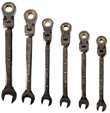 suaywo Set di 6 chiavi a forchetta (6/7/8/9/10/11 mm), 72 denti, acciaio al cromo vanadio, 5°, set di chiavi combinate e chiavi a cricchetto ad anello, set di chiavi a forchetta, cricchetto per