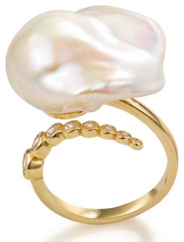 Genuine Freshwater Baroque Pearl Adjustable Statement Open Ring