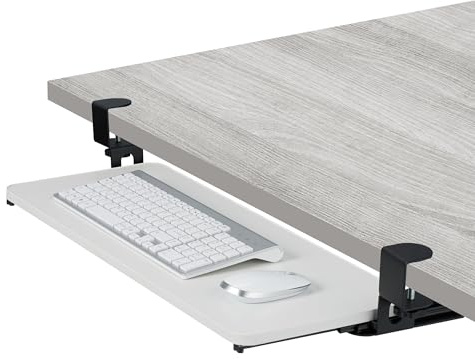 Relaxdays Supporto Porta Tastiera Estraibile da Scrivania, Prolunga Tavolo, 65x24cm, Estensione Ergonomica Mouse, Bianco