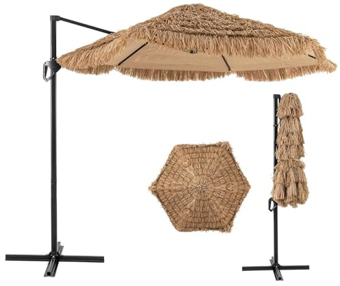 COSTWAY Sombrilla Terraza Exterior Paja 270 cm, Sombrilla Colgante Hawaiana con Tapa Ventilada, Toldo Protector del Sol, Parasol para Patio Piscina Jardín Playa