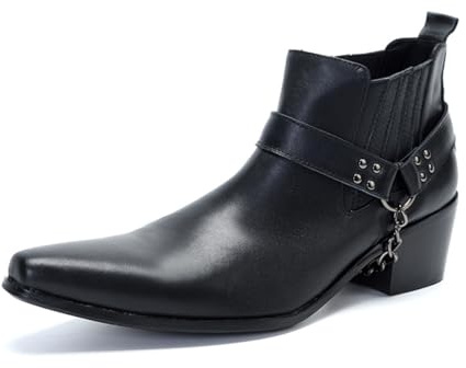 Yhsdfcn Äkta Läder Western Cowboy Stövel för Herr - Klassisk Svart Design, Hög Kvalitet