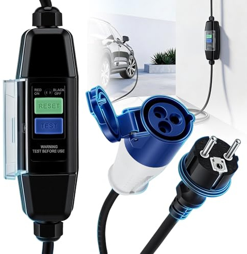 Cavo Adattatore 150 cm Schuko a CEE con Interruttore Differenziale Integrato – Prolunga CEE, Prolunga Elettrica di Potenza, Cavo Elettrico per Campeggio & Cavo CEE con Presa FI per Camper – IP44/IP55