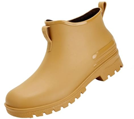Botines unisex con tacón, talla 35-44, zapatos de lluvia para mujer, elegantes, botas de lluvia con tacón de bloque, tallas grandes, monocolor, botas de goma, para uso diario, jardín y exterior, caqui
