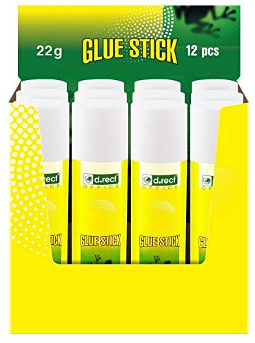 D.RECT Glue Stick 22g - PVA Glue for Craft Art Scrapbooking - Strong Hold Adhesive for Home School & Office Supplies, Pack of 12