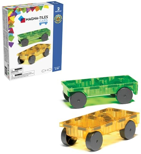 Magna-Tiles Cars 2 Piece Expansion Set -For Ages 3+, 3D magnetic building tiles (Packaging may vary)