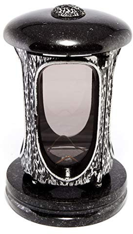 Afterglow Élégante lanterne funéraire en granit suédois noir - Hauteur : 23 cm - Diamètre : 15 cm - Lanterne funéraire en granit - Avec socle - Décoration funéraire