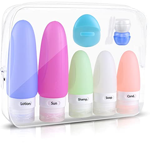 Comsmart Bouteilles de Voyage Set, TSA approuvé Accessoires Voyage étanche Silicone cosmétiques Fond de Teint Liquide Contenants Voyage Tubes Pots (9pcs)