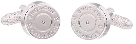 Onyx – Boutons de manchette artistiques – Boutons de manchette en forme de cartouche de fusil de chasse pour homme couleur argent 12 alésage présenté dans une boîte cadeau, Rhodium