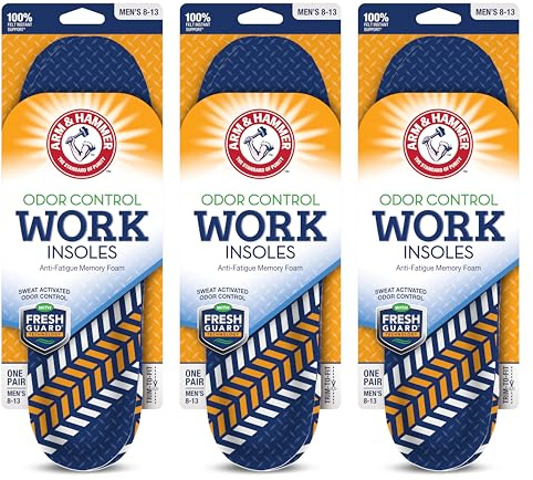 Arm & Hammer Work Insoles for Men and Women, Boot Inserts for Work Boots, Boot Insoles for Work, Work Boot Insoles for Men and Women, Pair of Anti-Fatigue Arch Support Memory Foam Insoles (3 Pack)