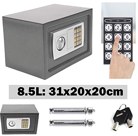 Tresor Klein Elektronischer Safe Minisafe Wandtresor Mini Tresor Stahlsafe Möbeltresor Wandsafe Elektronikschloss 2 Schlüssel -8.5L (Grau)