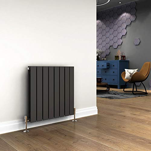 ELEGANT 600 x 600 mm Column Horizontal Designer Radiators Anthracite Double Flat Panel Horizontal Radiator, Modern Central Heating Perfect For Bathrooms, Kitchen, Hallway, Living Room