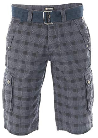 riverso Cargo shorts herr med bälte normal passform RIVAnton korta byxor, cargoshorts sommar 100 % bomull blå beige, svart, grå, grön, 30 31 32 33 34 36 38 40 42 44 46, tvättad indigo blå svart