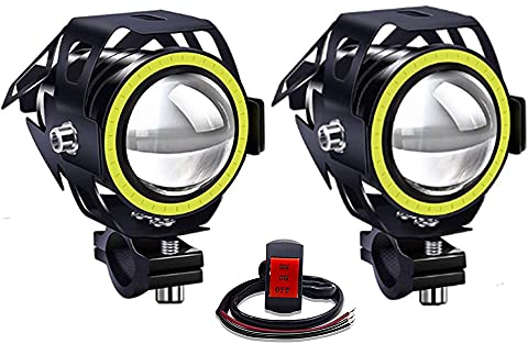 Biqing 2Pcs Motorcycle Fog Light STABLE BEAM,Universal U7 Motorcycle Headlights with Switch Auxiliary Light 12V/24V LED Daytime Running Lights for Scooter Trucks (White)