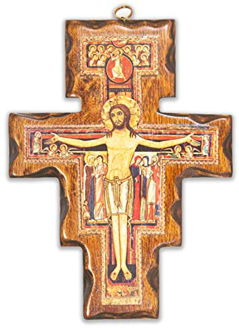 Crocifisso San Damiano in legno - da parete - prodotto in Umbria Italy - (15 X 11)