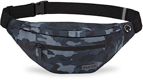 MAXTOP Bältesväska för kvinnor och män Hip Pack Utomhus Stor Mobilväska Sport Vattentät Löpbälte Axelväska Pengar Bälte för Camping Vandring Fitness Cykelgåvor Fickor med 4 dragkedjor