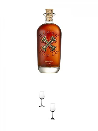 Bumbu The Original Spirituose auf Rumbasis - 40% - 0,7 Liter + Nosing Gläser Kelchglas Bugatti mit Eichstrich 2cl und 4cl - 2 Stück