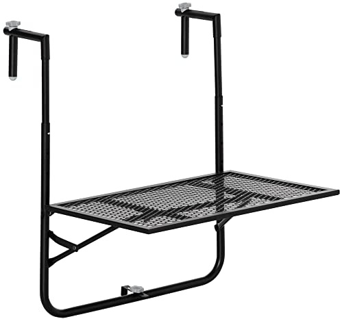 Outsunny Table de Balcon Suspendue en métal Pliable et Hauteur réglable dim. 60L x 60P x 57-72H cm - Noir