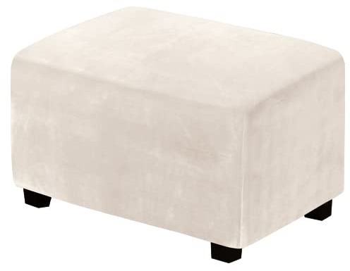 H.VERSAILTEX Ottoman Covers Slipcover Rectangle Real Velvet Plush 1 Piece Form Fit Stretch Folding Storage Covers Ottoman Slipcovers Removable Footrest Covers Elastic Bottom Washable(X-Large, Ivory)