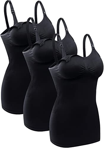 Womens Nursing Tank Tops Built in Bra for Breastfeeding Maternity Camisole Brasieres Color 3Black 2XL