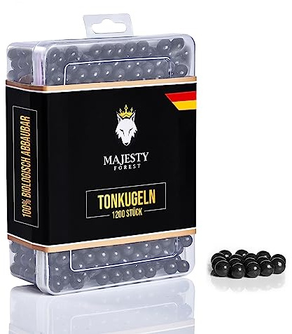 MAJESTY FOREST® Lance-pierre Munition Billes d'argile – Biodégradables avec boîte de 9 mm comme munition de lance – 500/1200 pièces (1200 pièces, noir)
